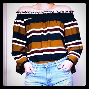 LS off shoulder stripe top